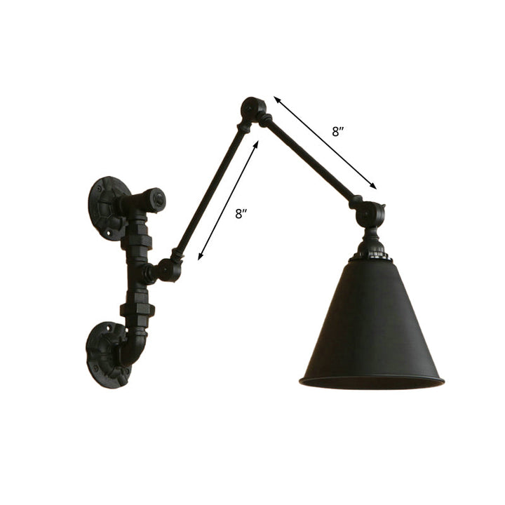 Lisslune | 1 Bulb Swing Arm Wall Lamp Lighting Industrial Black Metal Wall Mount Light with Cone Shade