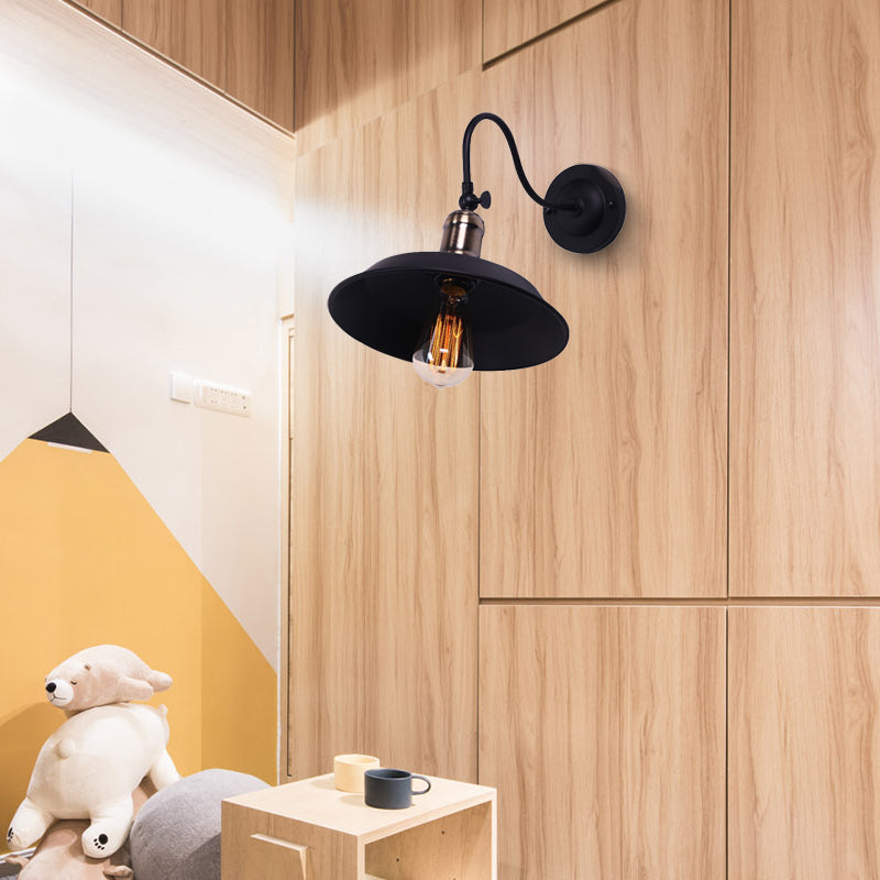 Lisslune | Farmhouse Barn Wall Mount Light 1 Bulb Metallic Wall Lighting with Gooseneck Arm in Black for Balcony