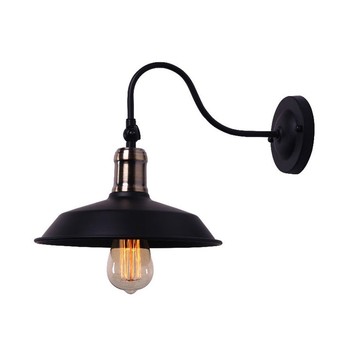 Lisslune | Farmhouse Barn Wall Mount Light 1 Bulb Metallic Wall Lighting with Gooseneck Arm in Black for Balcony