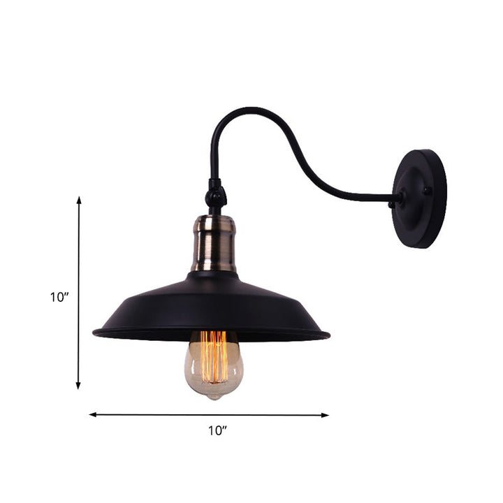 Lisslune | Farmhouse Barn Wall Mount Light 1 Bulb Metallic Wall Lighting with Gooseneck Arm in Black for Balcony
