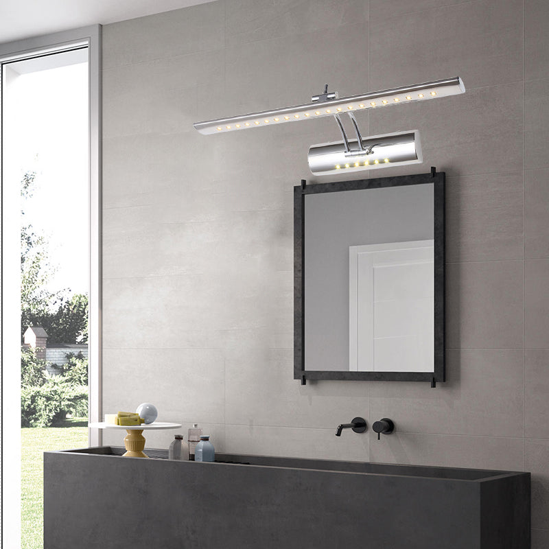 Lisslune | Nickel Finish Linear Wall Lamp Contemporary 16"/21.5" Width LED Metallic Makeup Lighting in White/Warm Light