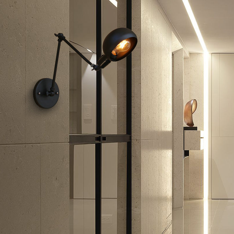Lisslune | 1 Bulb Metal Wall Light Industrial Black Swivel Arm Study Wall Lamp Light with Bowl Shade
