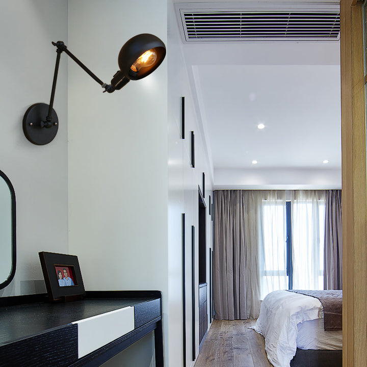 Lisslune | 1 Bulb Metal Wall Light Industrial Black Swivel Arm Study Wall Lamp Light with Bowl Shade