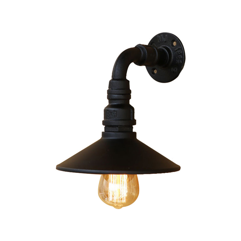 Skørter | Metal Antique Brass/Black Wall Lamp Conical Shade 1 Light Steampunk Wall Lighting with Elbow Pipe