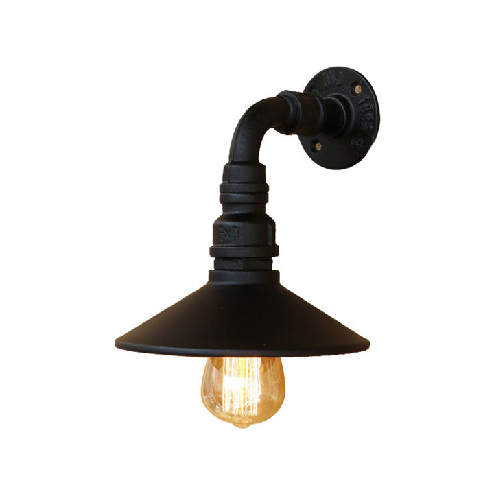 Skørter | Metal Antique Brass/Black Wall Lamp Conical Shade 1 Light Steampunk Wall Lighting with Elbow Pipe