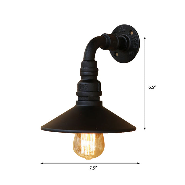 Skørter | Metal Antique Brass/Black Wall Lamp Conical Shade 1 Light Steampunk Wall Lighting with Elbow Pipe