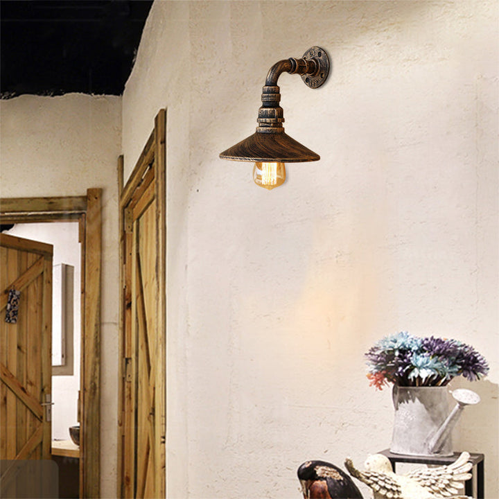 Skørter | Metal Antique Brass/Black Wall Lamp Conical Shade 1 Light Steampunk Wall Lighting with Elbow Pipe