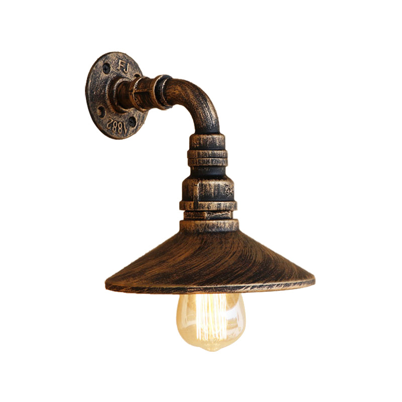 Skørter | Metal Antique Brass/Black Wall Lamp Conical Shade 1 Light Steampunk Wall Lighting with Elbow Pipe