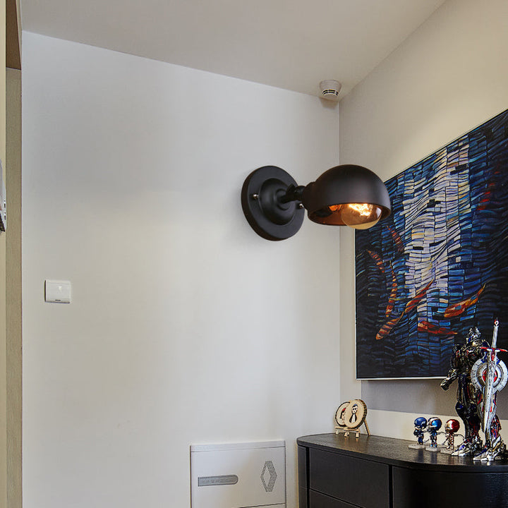 Lisslune | 1 head wall-mounted light loft style dome shade metal adjustable wall lamp in black for bedroom