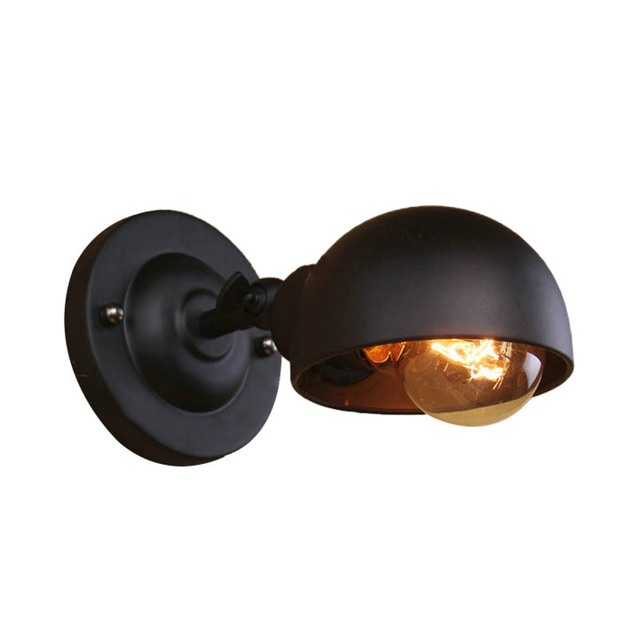 Lisslune | 1 head wall-mounted light loft style dome shade metal adjustable wall lamp in black for bedroom