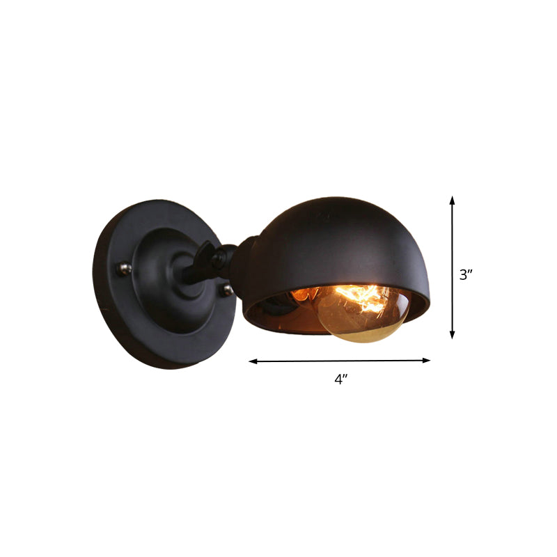 Lisslune | 1 head wall-mounted light loft style dome shade metal adjustable wall lamp in black for bedroom
