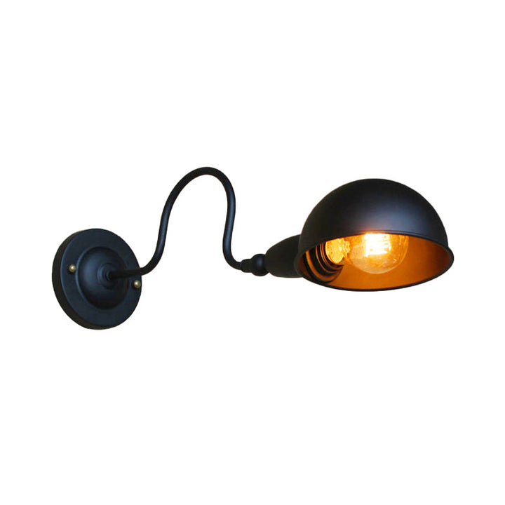 Lisslune | 1 head wall-mounted light loft style dome shade metal adjustable wall lamp in black for bedroom