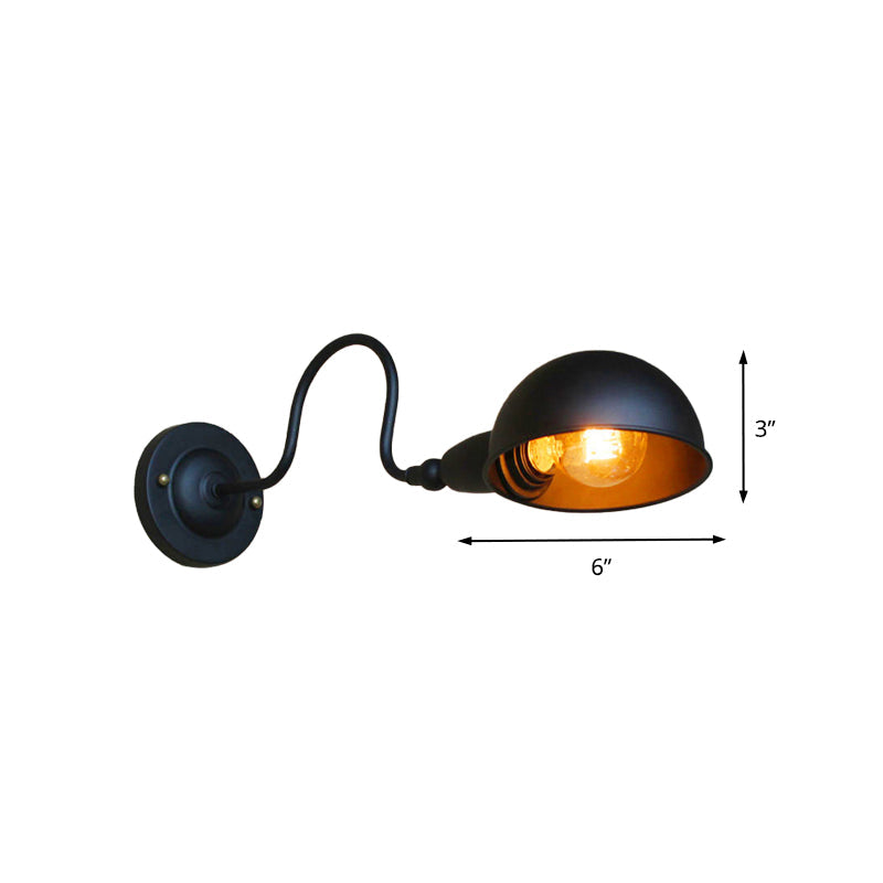 Lisslune | 1 head wall-mounted light loft style dome shade metal adjustable wall lamp in black for bedroom