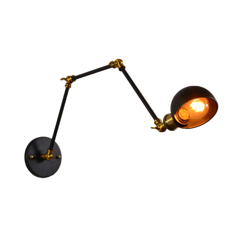 Lisslune | 1 head wall-mounted light loft style dome shade metal adjustable wall lamp in black for bedroom