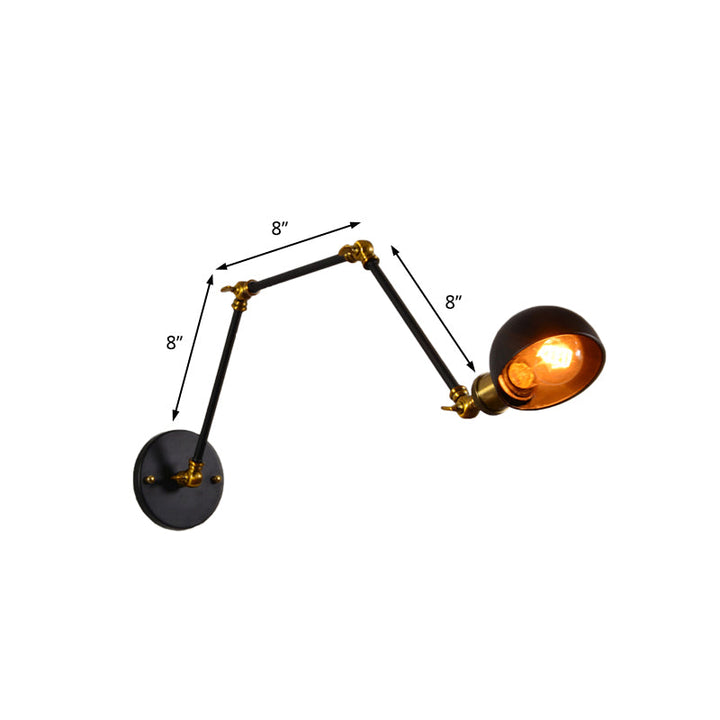 Lisslune | 1 head wall-mounted light loft style dome shade metal adjustable wall lamp in black for bedroom