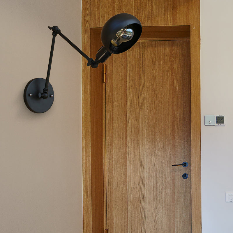 Lisslune | 1 head wall-mounted light loft style dome shade metal adjustable wall lamp in black for bedroom