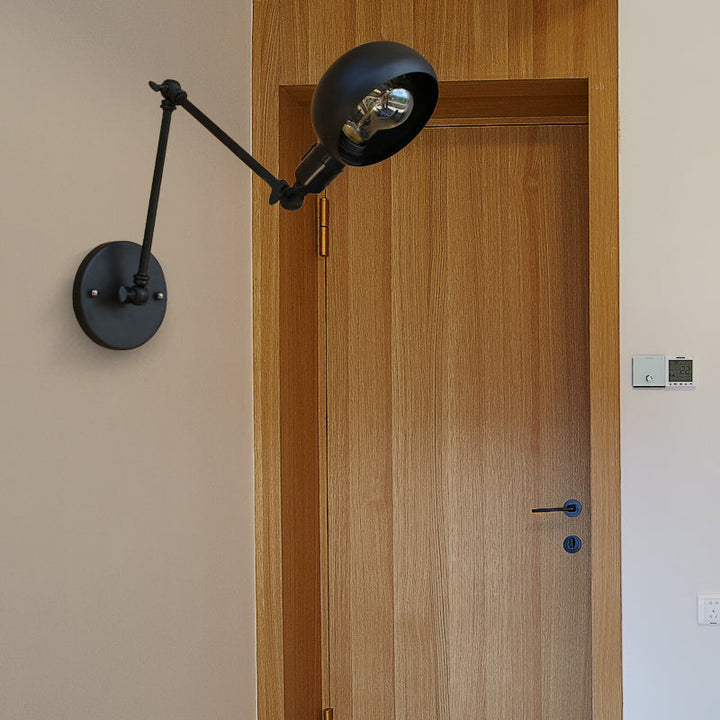 Lisslune | 1 head wall-mounted light loft style dome shade metal adjustable wall lamp in black for bedroom