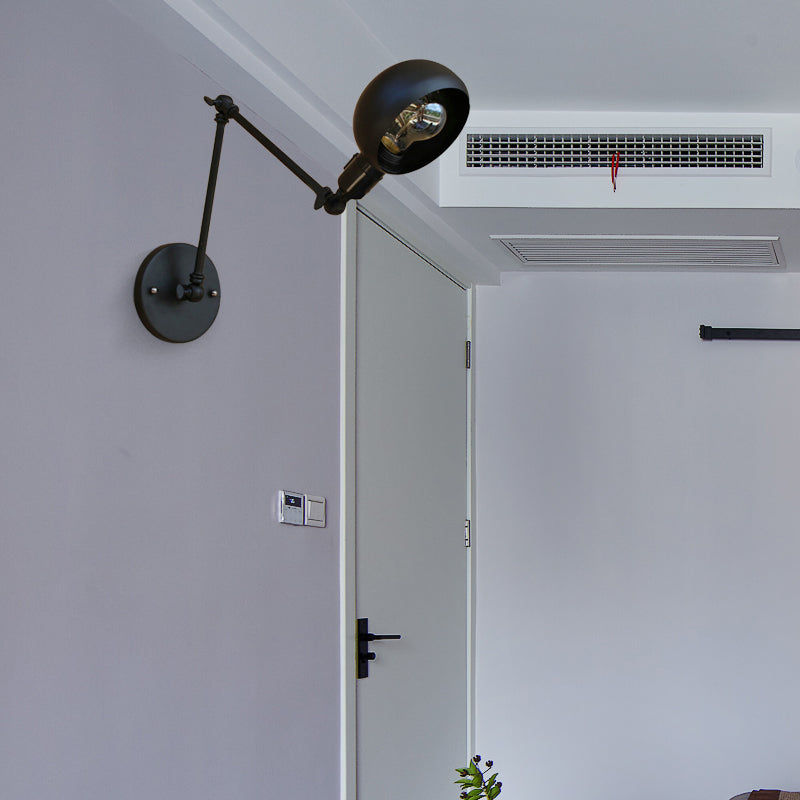 Lisslune | 1 head wall-mounted light loft style dome shade metal adjustable wall lamp in black for bedroom