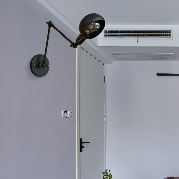 Lisslune | 1 head wall-mounted light loft style dome shade metal adjustable wall lamp in black for bedroom