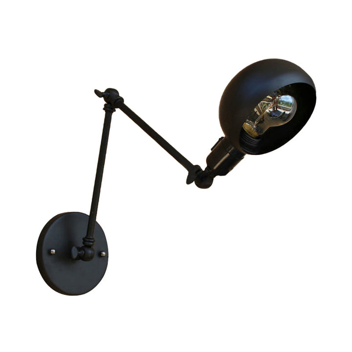 Lisslune | 1 head wall-mounted light loft style dome shade metal adjustable wall lamp in black for bedroom