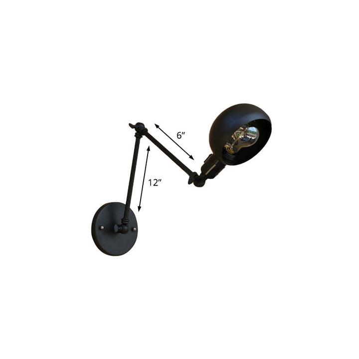 Lisslune | 1 head wall-mounted light loft style dome shade metal adjustable wall lamp in black for bedroom