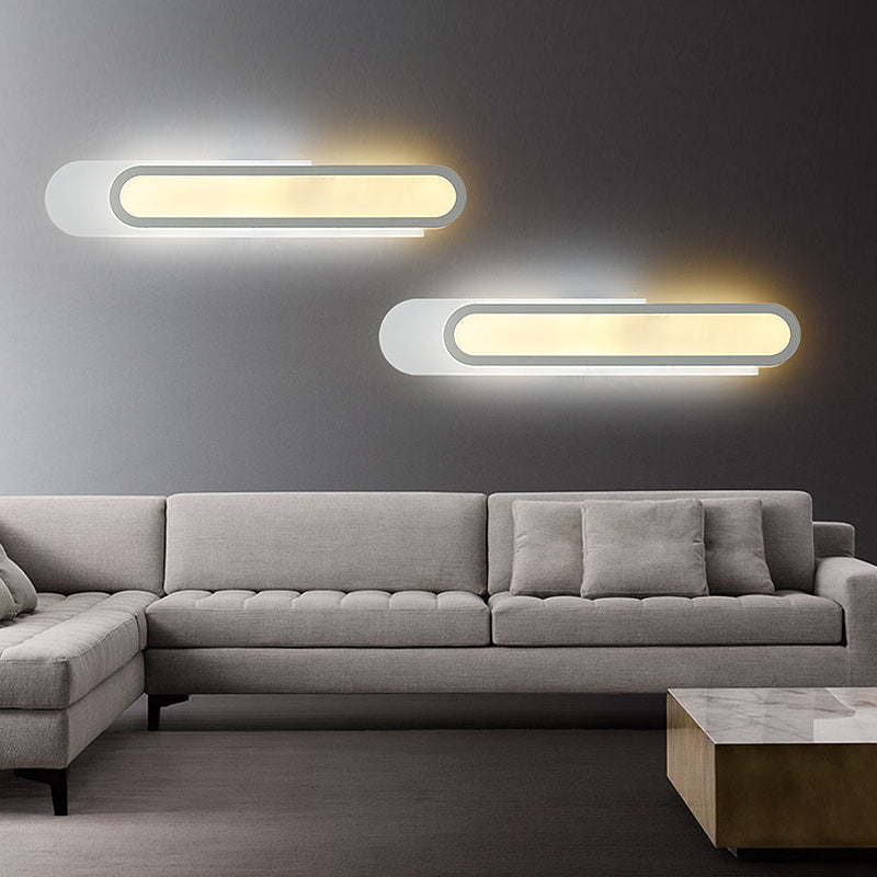 Lisslune | LED Bathroom Mirror Light with Oblong Acrylic Shade White Wall Sconces in Warm/White Light, 12"/18"/20" Wide