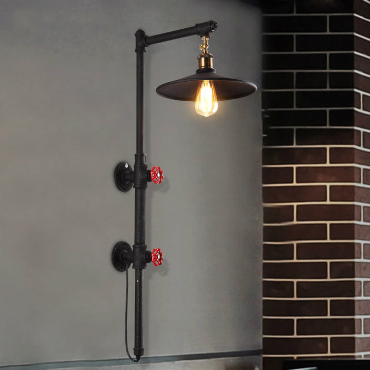 Lisslune | 1 Light Flat Wall Sconce Lighting with Pipe and Angle Arm Industrial Style Black Metallic Wall Lamp