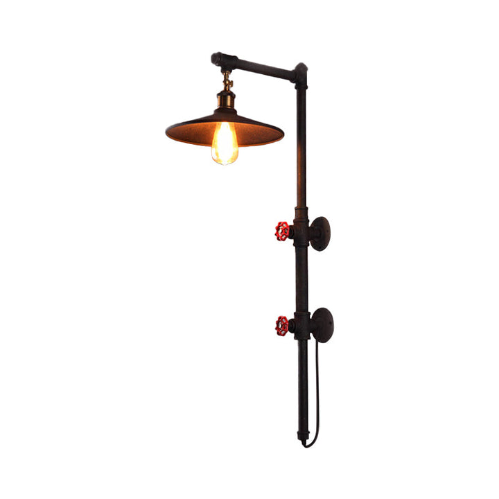 Lisslune | 1 Light Flat Wall Sconce Lighting with Pipe and Angle Arm Industrial Style Black Metallic Wall Lamp