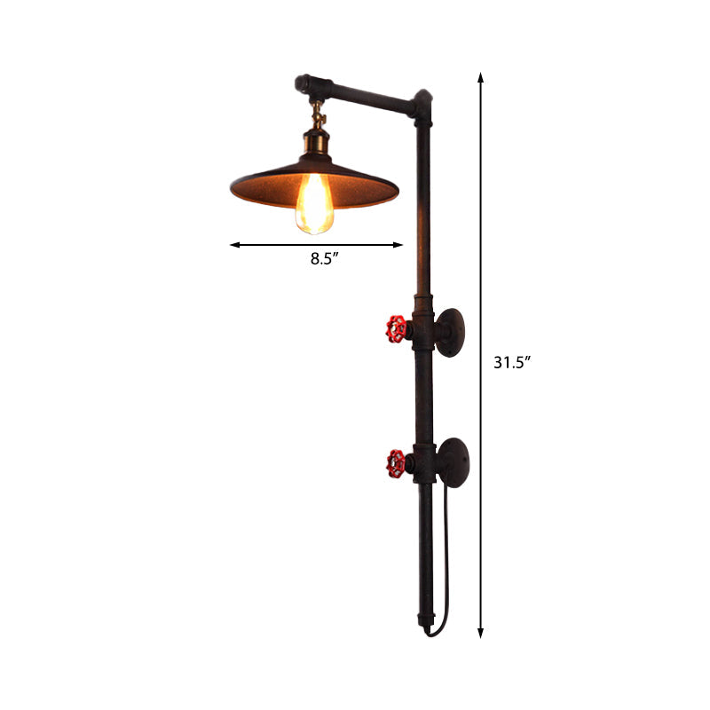 Lisslune | 1 Light Flat Wall Sconce Lighting with Pipe and Angle Arm Industrial Style Black Metallic Wall Lamp
