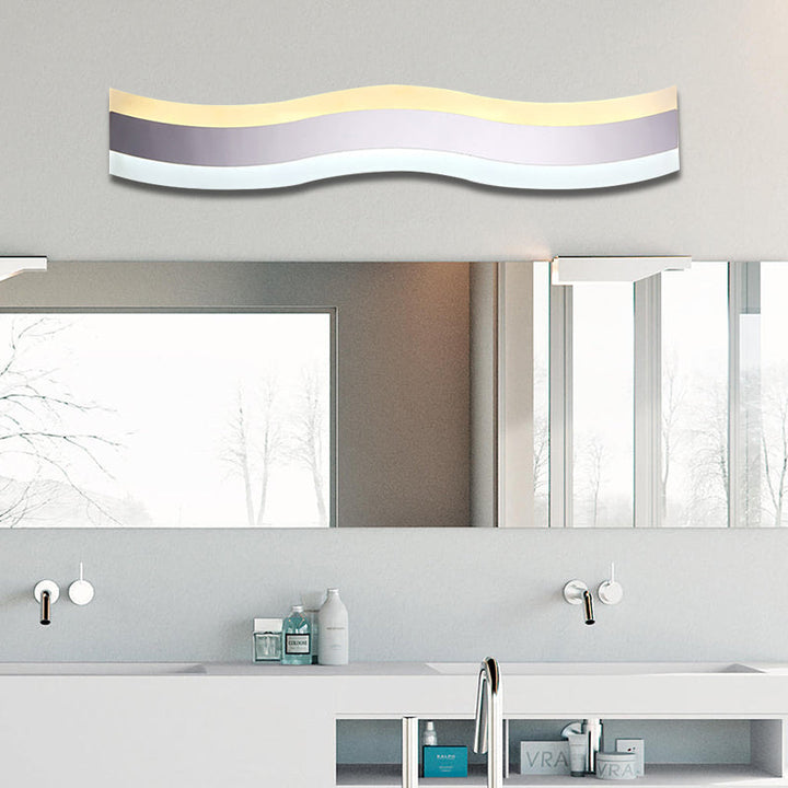 Lisslune | Wavy LED Bathroom Light Acrylic Single Light Minimalism Anti-Fog Makeup Mirror Light in Warm/White, 16"/19.5" Wide