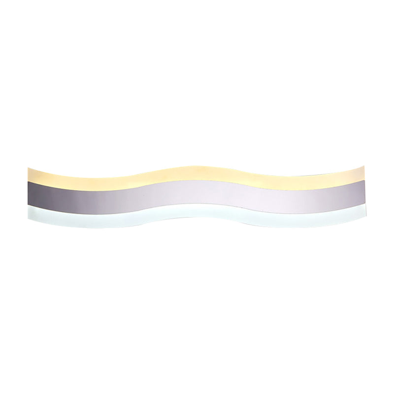 Lisslune | Wavy LED Bathroom Light Acrylic Single Light Minimalism Anti-Fog Makeup Mirror Light in Warm/White, 16"/19.5" Wide