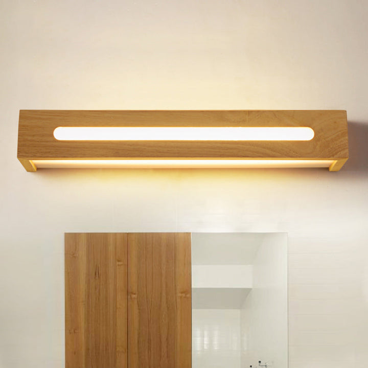 Skørter | Rectangular LED Wall Lamp Minimalist Wooden 14"/18"/21.5" Wide 1 Light Bath Vanity Light with Diffuser in Warm/White Light