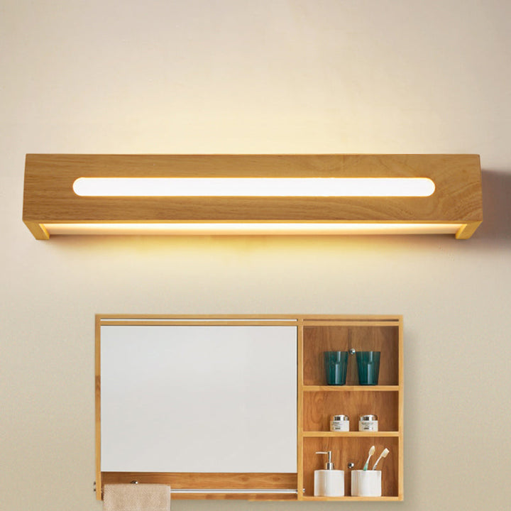 Skørter | Rectangular LED Wall Lamp Minimalist Wooden 14"/18"/21.5" Wide 1 Light Bath Vanity Light with Diffuser in Warm/White Light