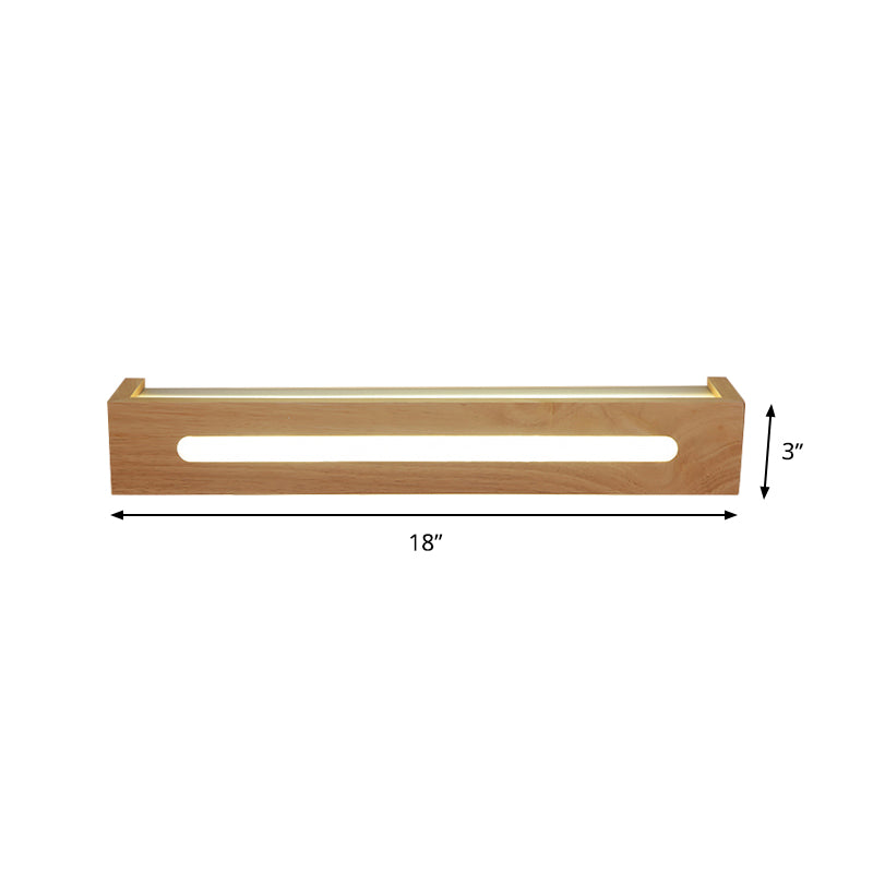 Skørter | Rectangular LED Wall Lamp Minimalist Wooden 14"/18"/21.5" Wide 1 Light Bath Vanity Light with Diffuser in Warm/White Light