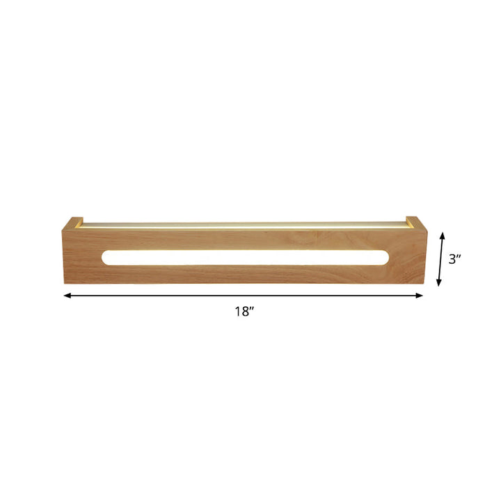 Skørter | Rectangular LED Wall Lamp Minimalist Wooden 14"/18"/21.5" Wide 1 Light Bath Vanity Light with Diffuser in Warm/White Light