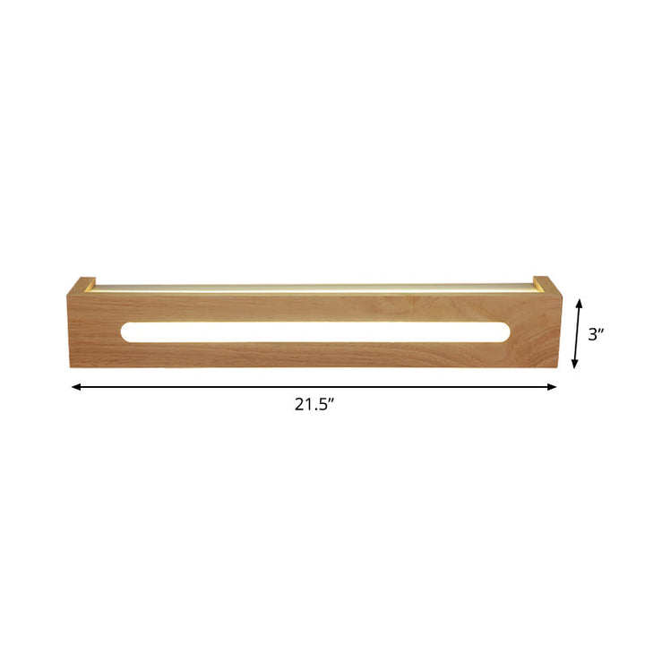 Skørter | Rectangular LED Wall Lamp Minimalist Wooden 14"/18"/21.5" Wide 1 Light Bath Vanity Light with Diffuser in Warm/White Light