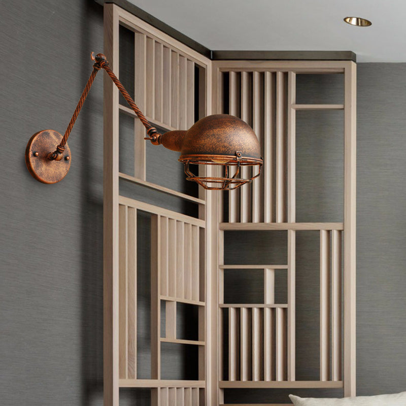 Lisslune | 1 Bulb Pendant Light with Cage Shade Metal Antique Stylish Farmhouse Adjustable Wall Lamp in Rust