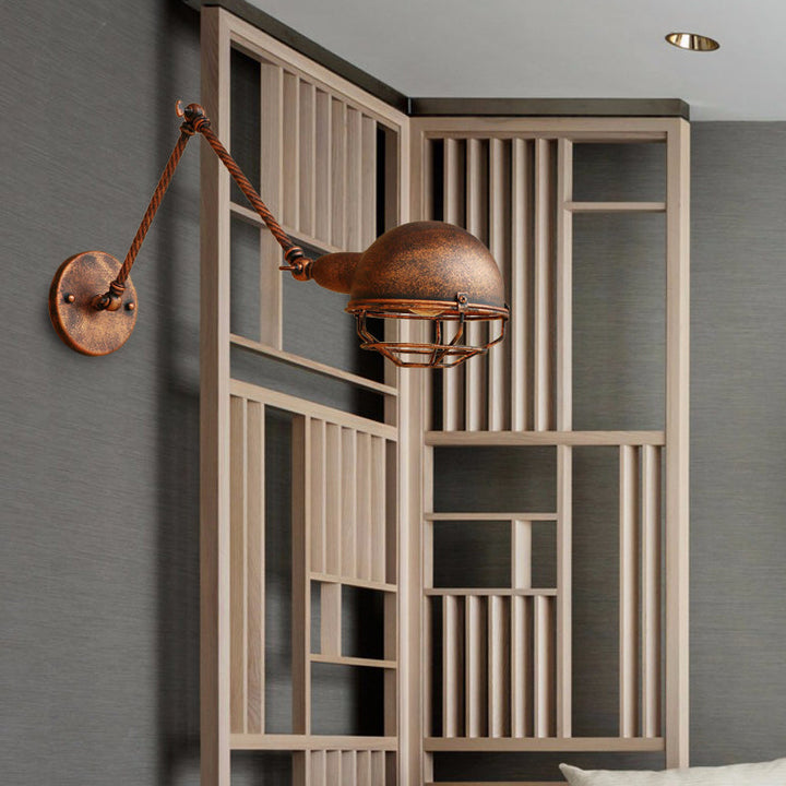Lisslune | 1 Bulb Pendant Light with Cage Shade Metal Antique Stylish Farmhouse Adjustable Wall Lamp in Rust