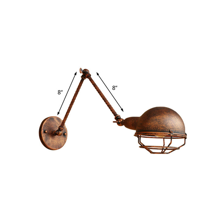 Lisslune | 1 Bulb Pendant Light with Cage Shade Metal Antique Stylish Farmhouse Adjustable Wall Lamp in Rust