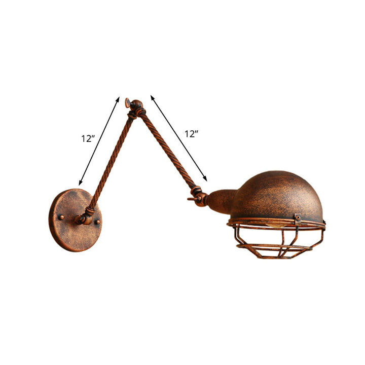 Lisslune | 1 Bulb Pendant Light with Cage Shade Metal Antique Stylish Farmhouse Adjustable Wall Lamp in Rust