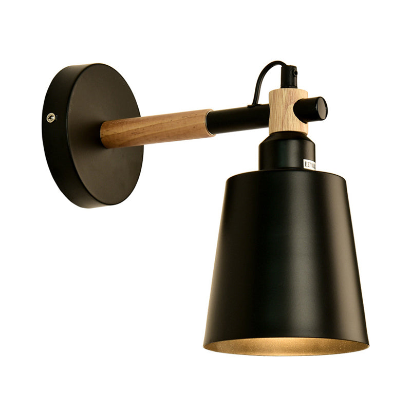 Lisslune | 1 Light cylindrical wall lamp fixture in modernist style Black metal wall lamp with wood connection for the bedroom