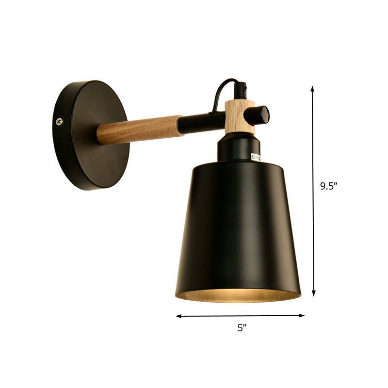 Lisslune | 1 Light cylindrical wall lamp fixture in modernist style Black metal wall lamp with wood connection for the bedroom