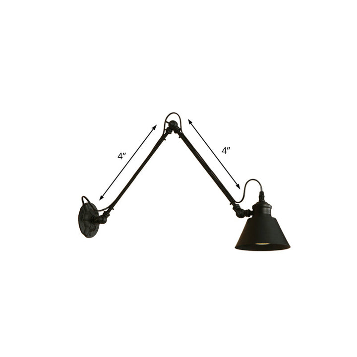Lisslune | 1 Head Cone-Shaped Wall Mount Retro Style Black/Chrome Metal Swing Arm Wall Light for the Study