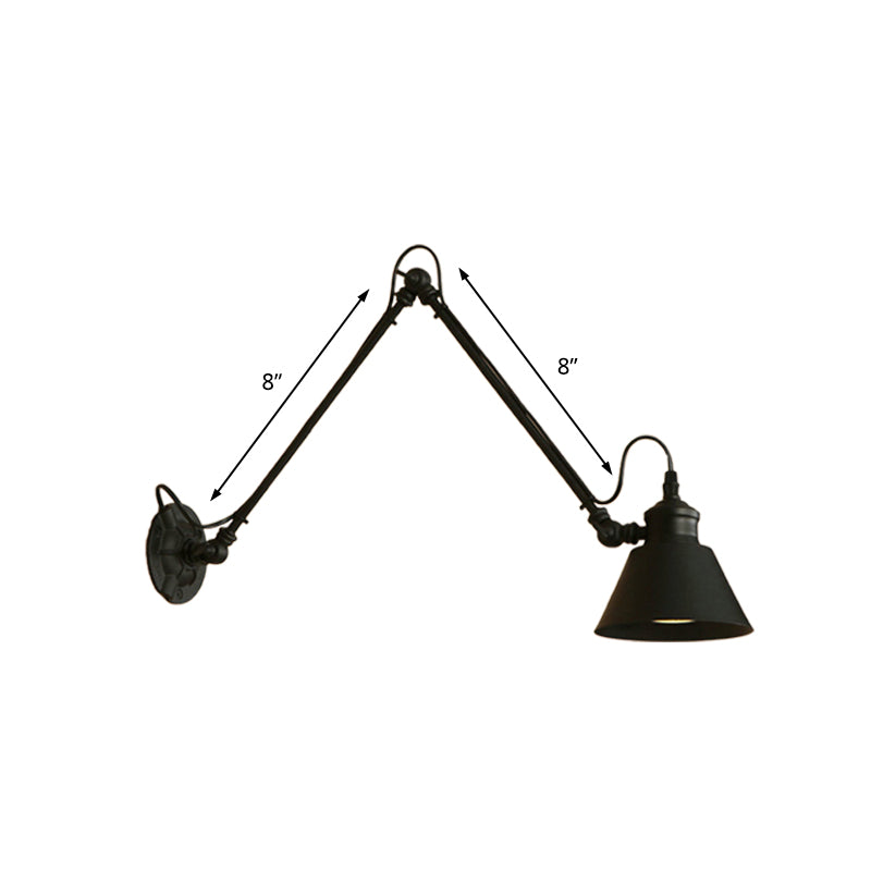 Lisslune | 1 Head Cone-Shaped Wall Mount Retro Style Black/Chrome Metal Swing Arm Wall Light for the Study
