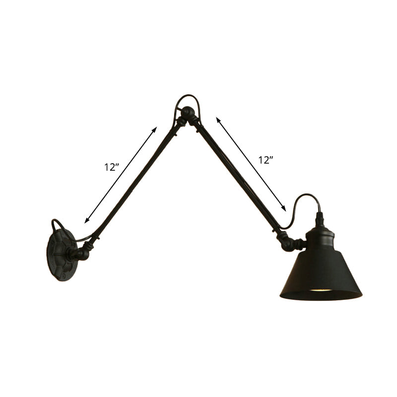 Lisslune | 1 Head Cone-Shaped Wall Mount Retro Style Black/Chrome Metal Swing Arm Wall Light for the Study