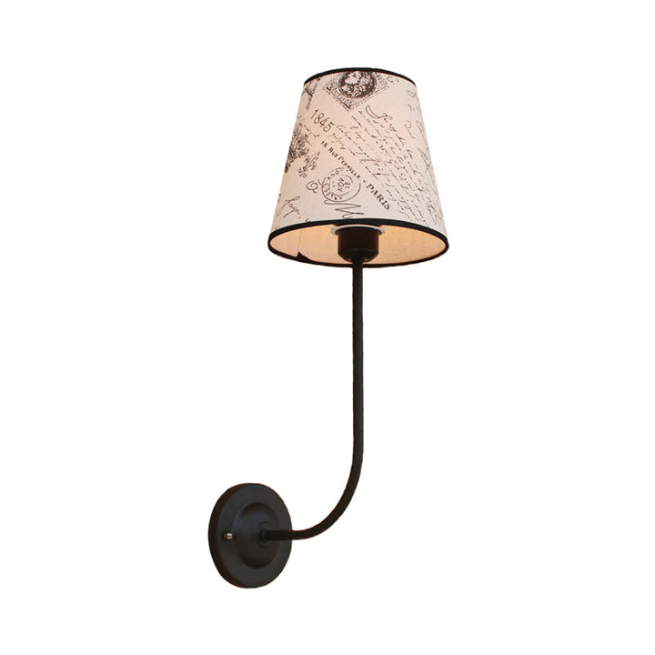 Lisslune | Vintage Conical Wall Lamp 1 Head Fabric and Metal Wall Mount Fixture with Curved Arm in White