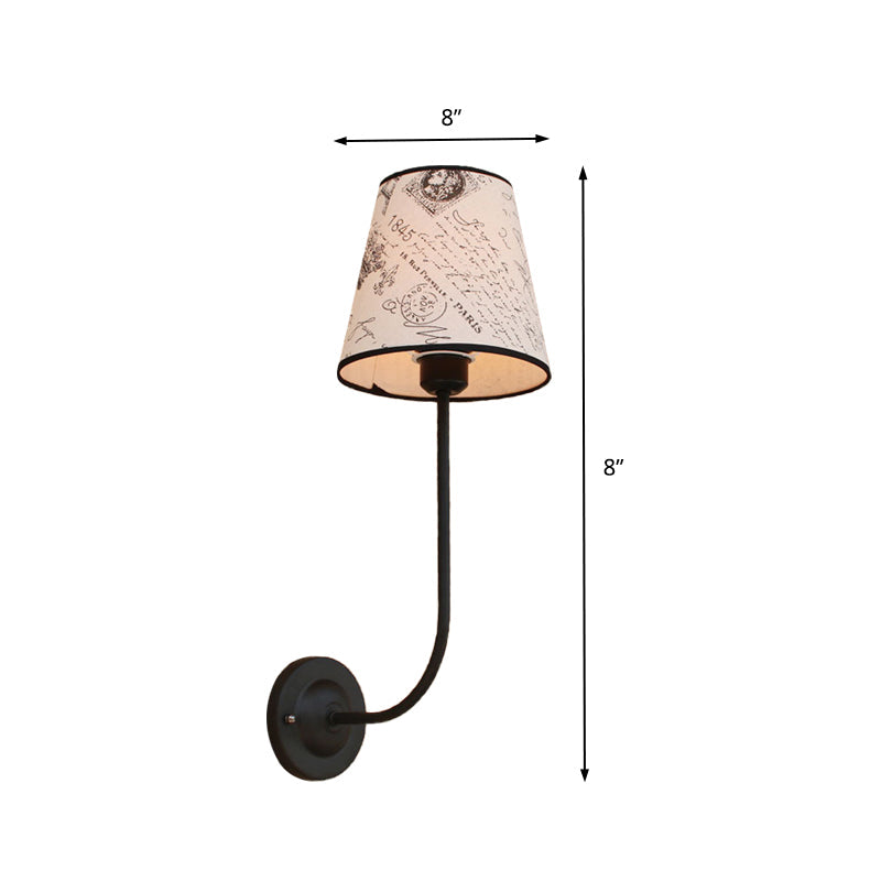 Lisslune | Vintage Conical Wall Lamp 1 Head Fabric and Metal Wall Mount Fixture with Curved Arm in White