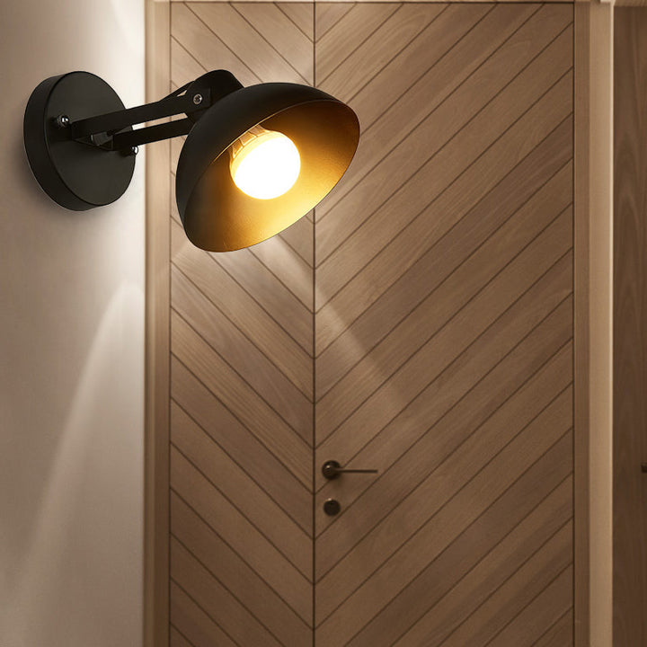 Lisslune | 1 Head Wall Light Fixture with Dome Shade Metal Industrial Style Indoor Wall Lamp in Black