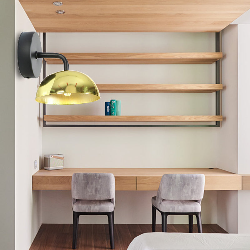 Lisslune | 1 Light Wall Lamp Industrial Dome Shade Metal Down Wall Light with Curved Arm in Black/Bronze for Bedroom