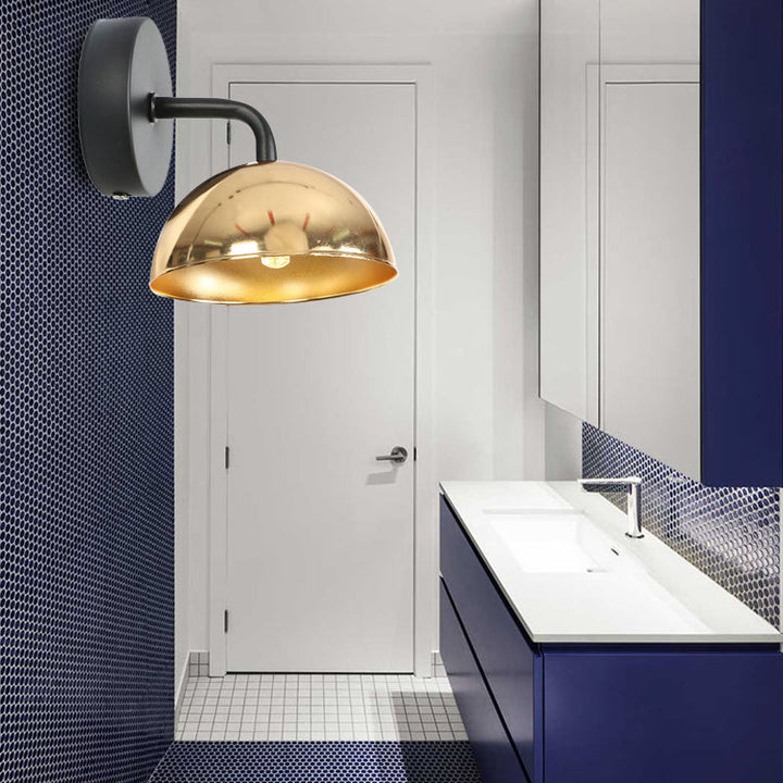 Lisslune | 1 Light Wall Lamp Industrial Dome Shade Metal Down Wall Light with Curved Arm in Black/Bronze for Bedroom